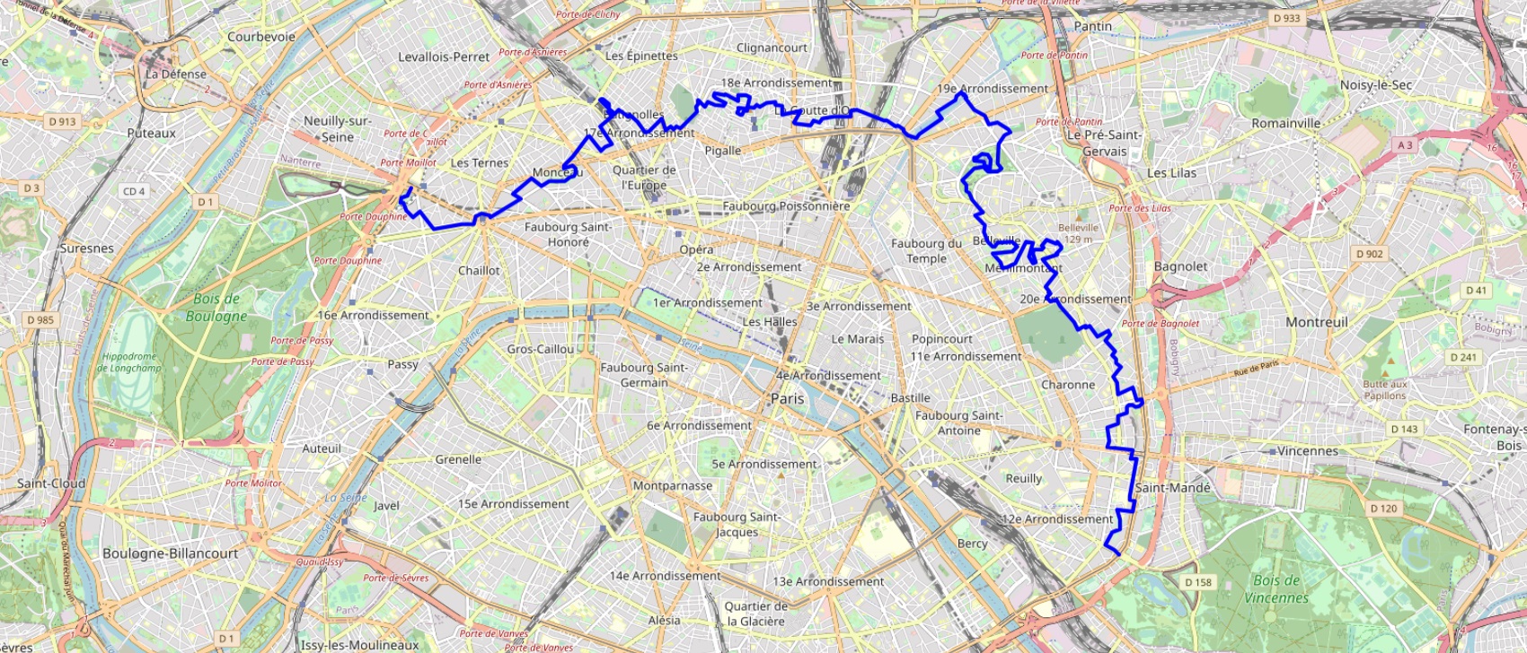 Hike through Paris from Porte Maillot to Porte Doree (West-East-South)