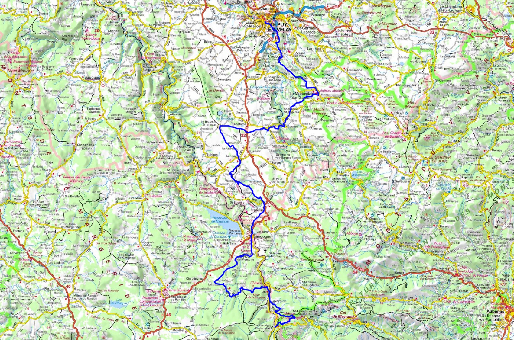 GR70 Stevenson trail. Hiking from Le Puy-en-Velay (Haute-Loire) to La Bastide-Puylaurent (Lozere) 1