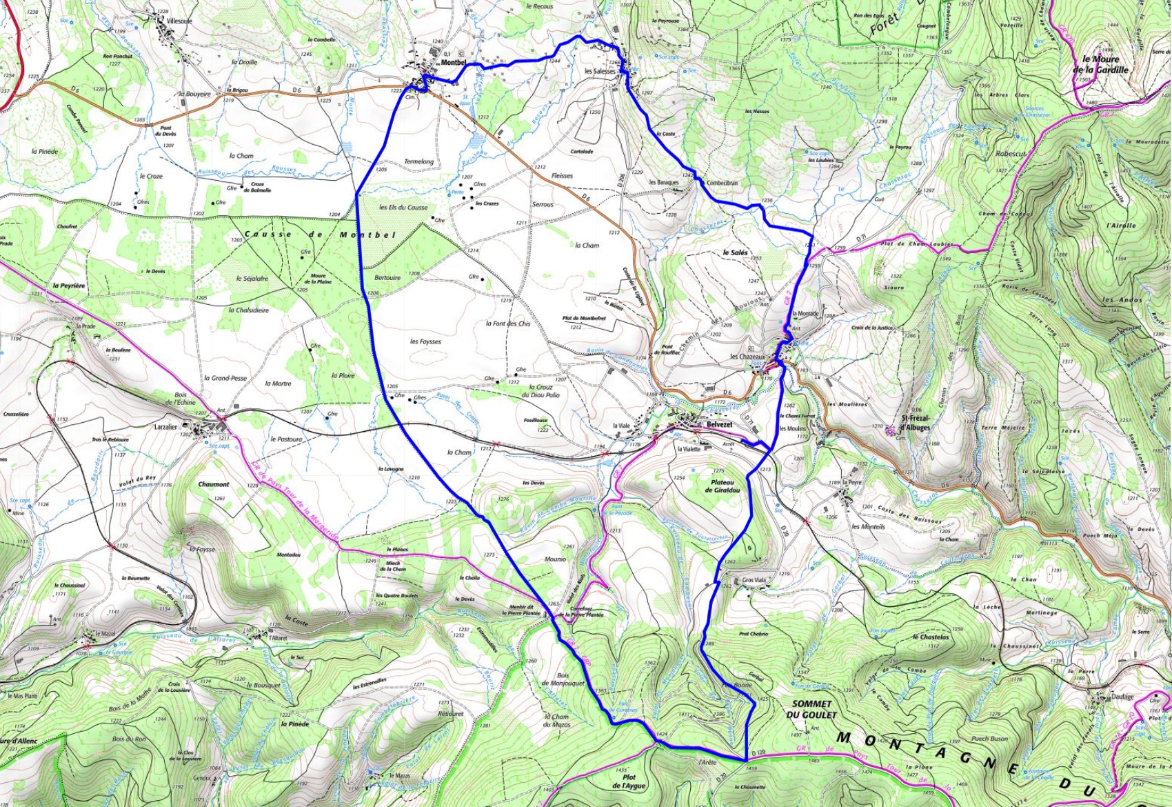 IGN Randonnée de 19km à Belvezet en Lozère (Occitanie)